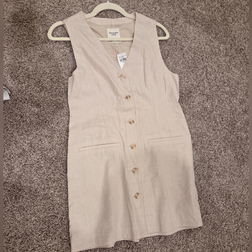 Abercrombie & Fitch Beige Button-Down Mini Dress
